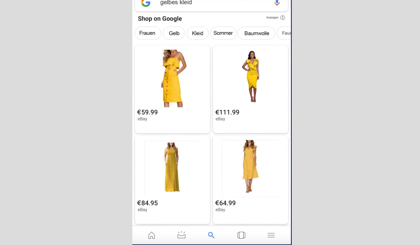 Mobile Google Shopping Suchergebnisse